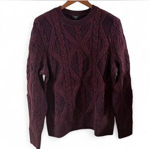 Brand New Men's Burgundy/Merlot Cable Knit Sweater Size Large